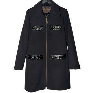 Louis Vuitton Leather Trim Black Wool Coat